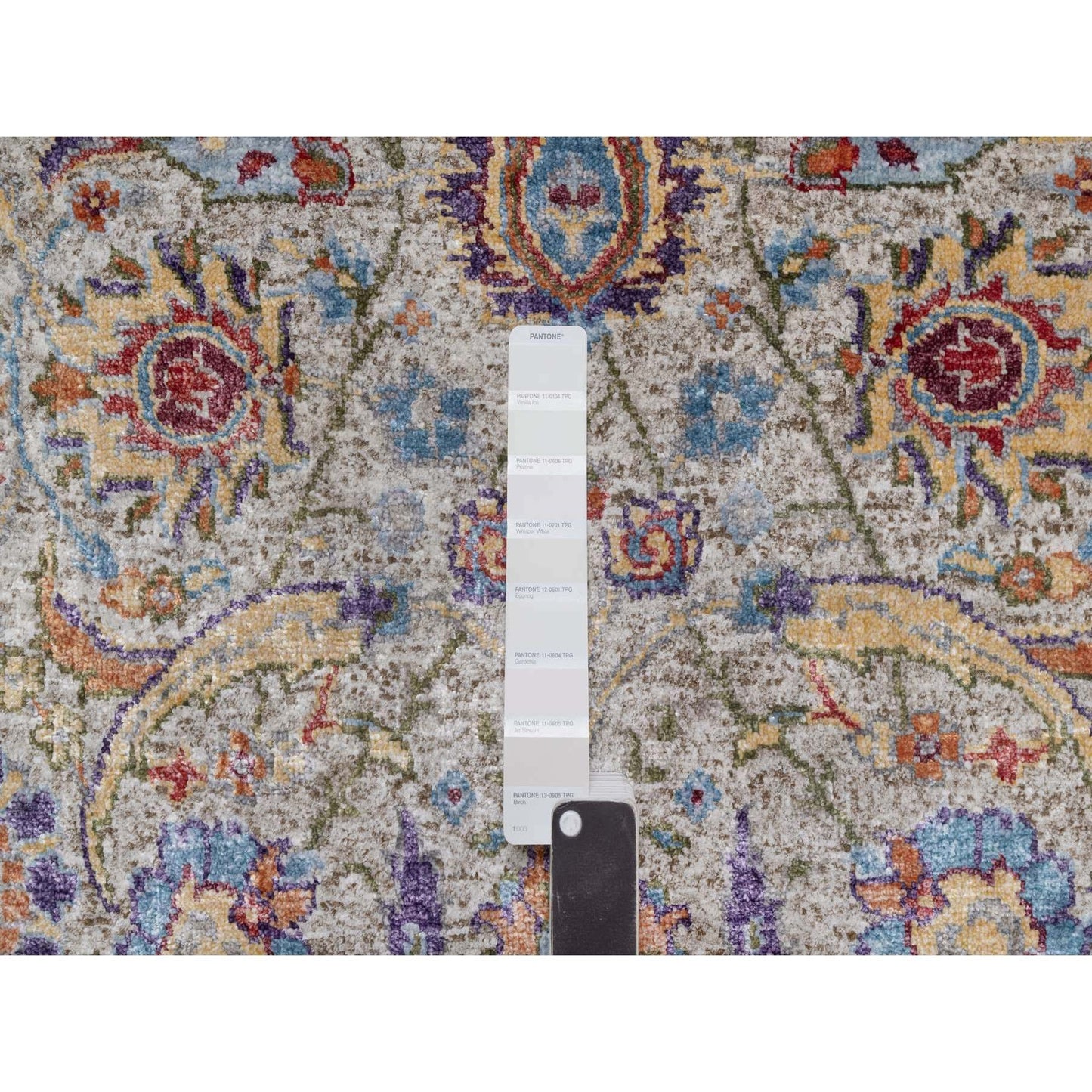 2'5"X26' White Silk With Wool Hand Knotted Sickle Leaf Design Runner Rug