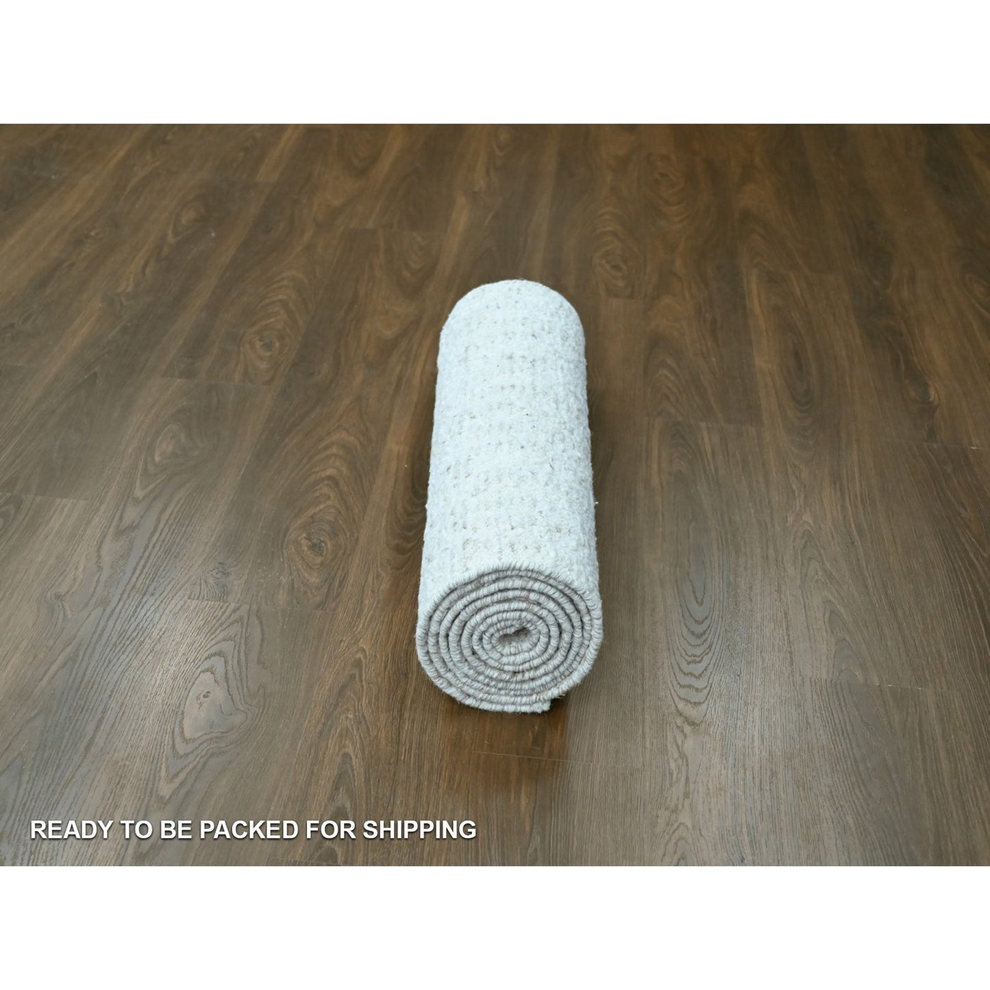 2'7"X9'10" Ivory Hand Knotted Minimalist Swedish Design Wool Runner Rug