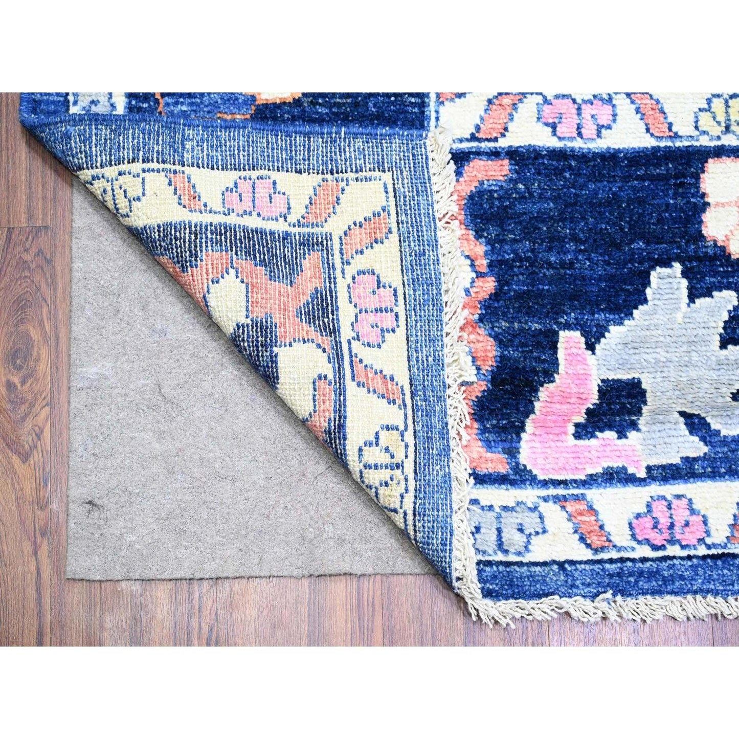 9'X11'7" Sapphire Blue Hand Knotted Afghan Angora Oushak Soft Wool Rug