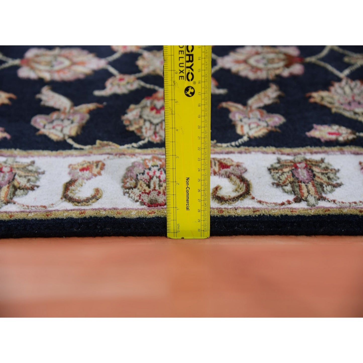 2'6"X10' Tricorn Black Wool Silk Hand Knotted Rajasthan Design Runner Rug
