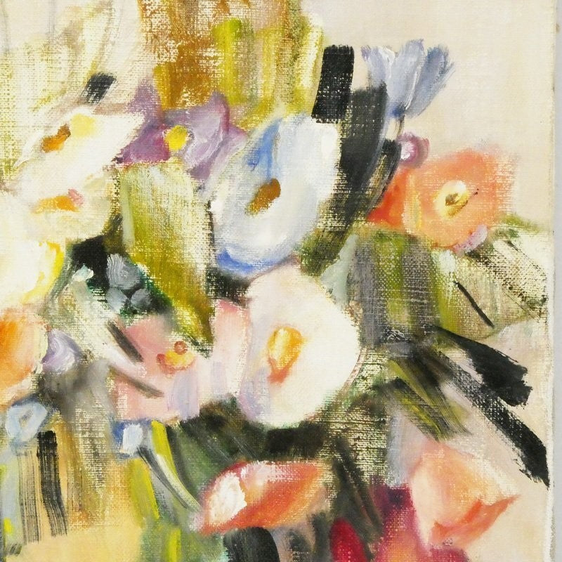 Krystyna Warecka Original Oil Painting Still Life With Flowers Poland Signed F8