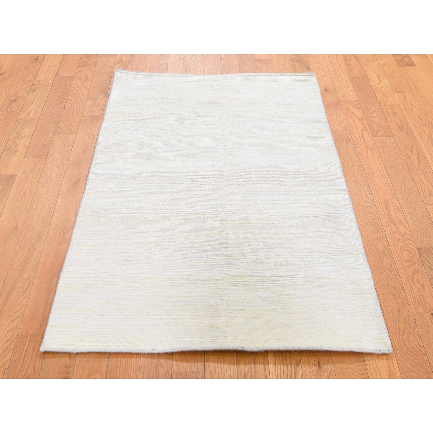 3'1"X5'1" Silk With Textured Wool Tone On Tone Striae Design Handmade Rug