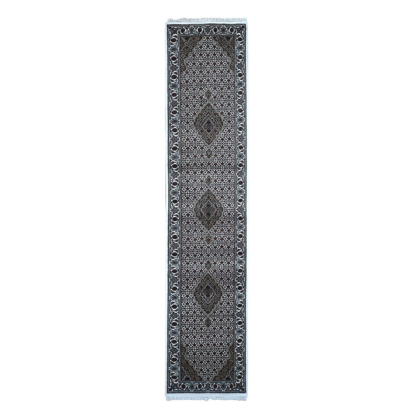 2'7"X11'10" Ivory Wool And Silk Tebraz Mahi Hand Knotted Runner Rug