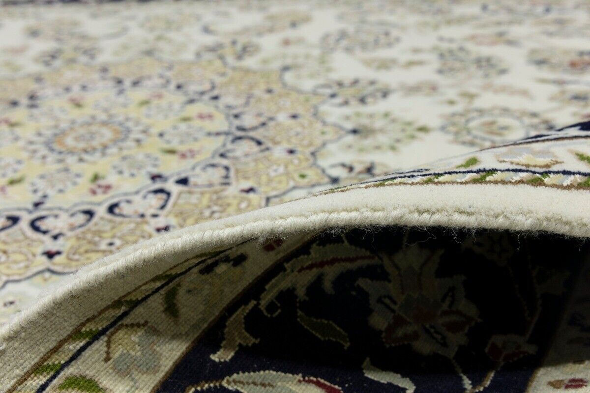 Hand-Knotted Indo-Nain Floral Medallion Rug