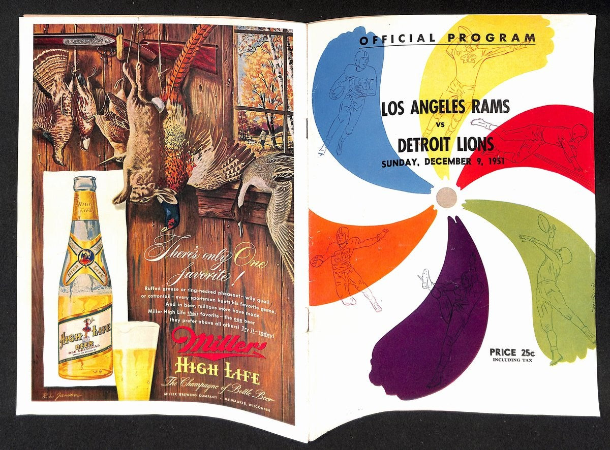 Vintage Dec. 9, 1951 Los Angeles Rams Vs. Detroit Lions Football Program 194939