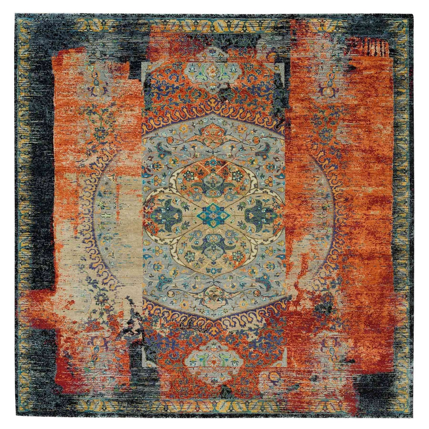 10'2"X10'2" Orange Wool Hand Knotted Ancient Ottoman Design Square Rug