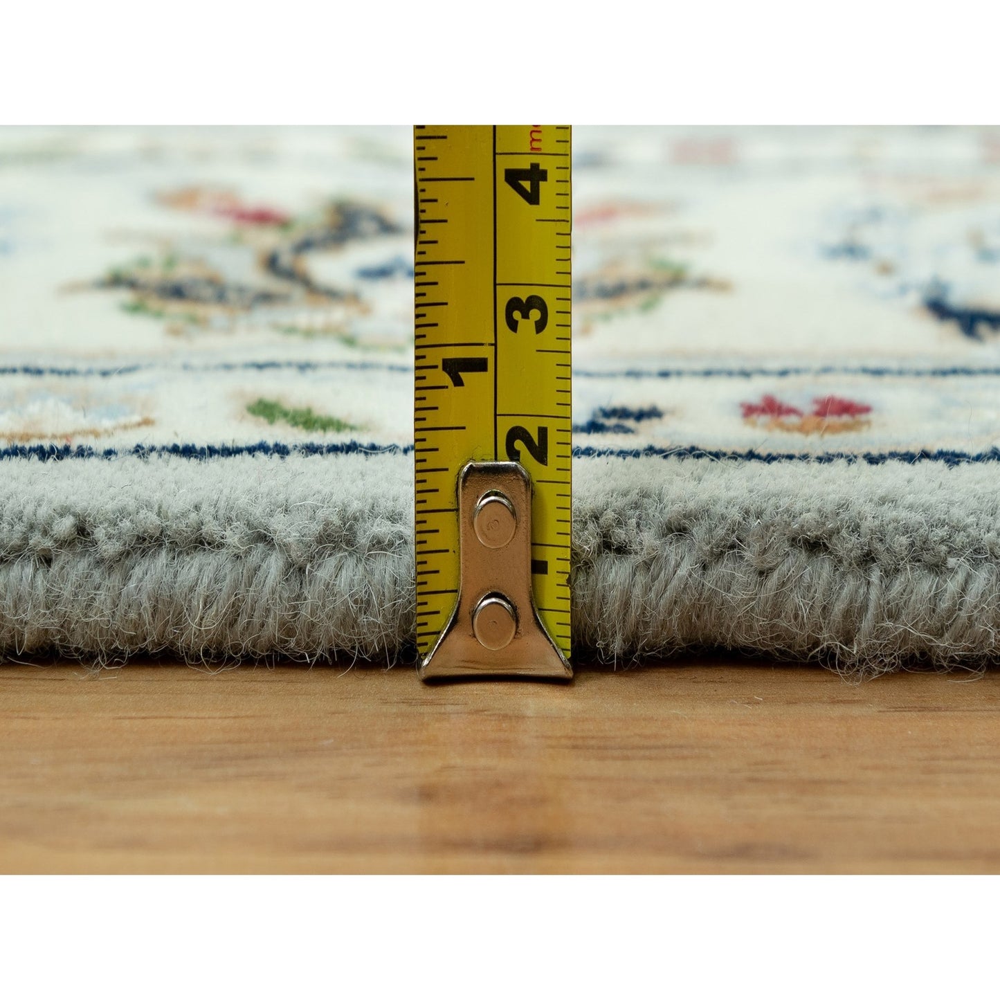 4'X6'2" Gray Hand Knotted Nain Design 250 Kpsi Soft Wool Rug
