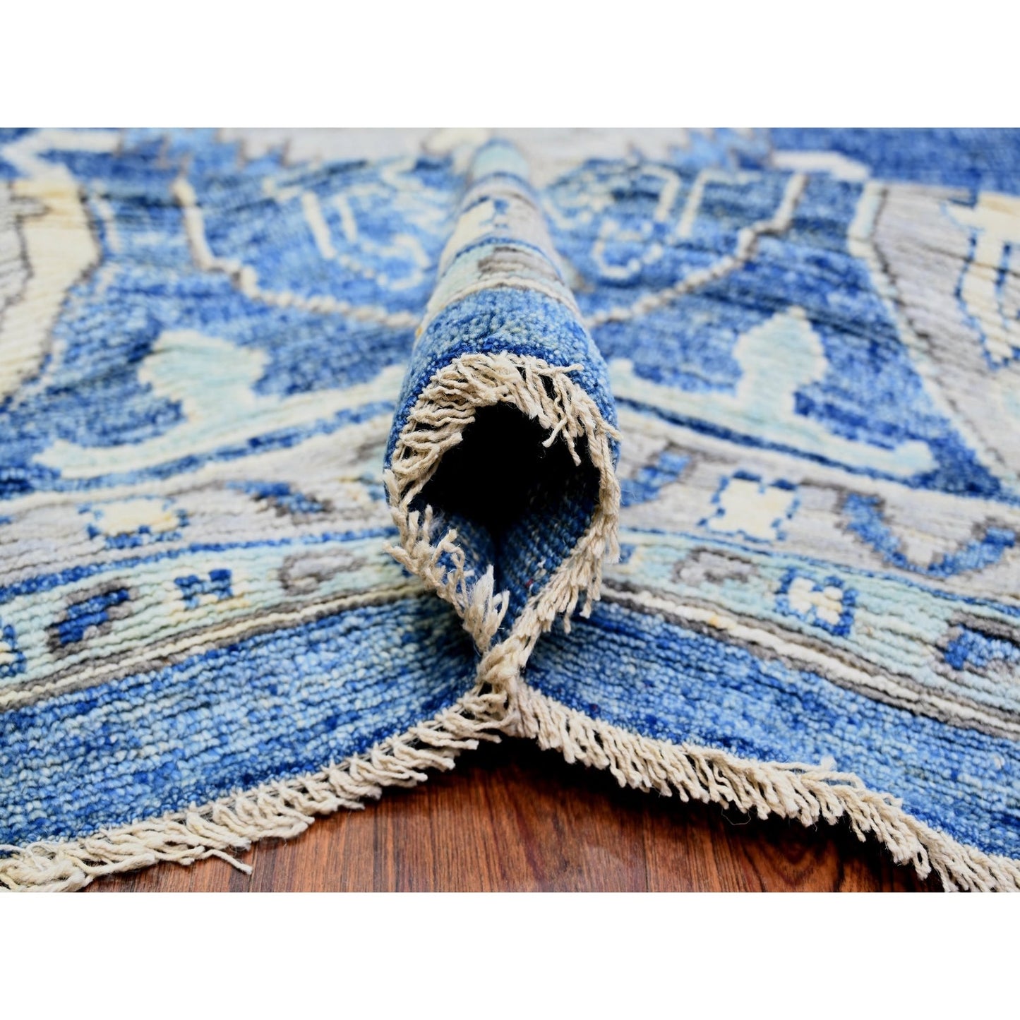11'9"X15'1" Steel Blue Anatolian Village Inspired Wool Hand Knotted Rug