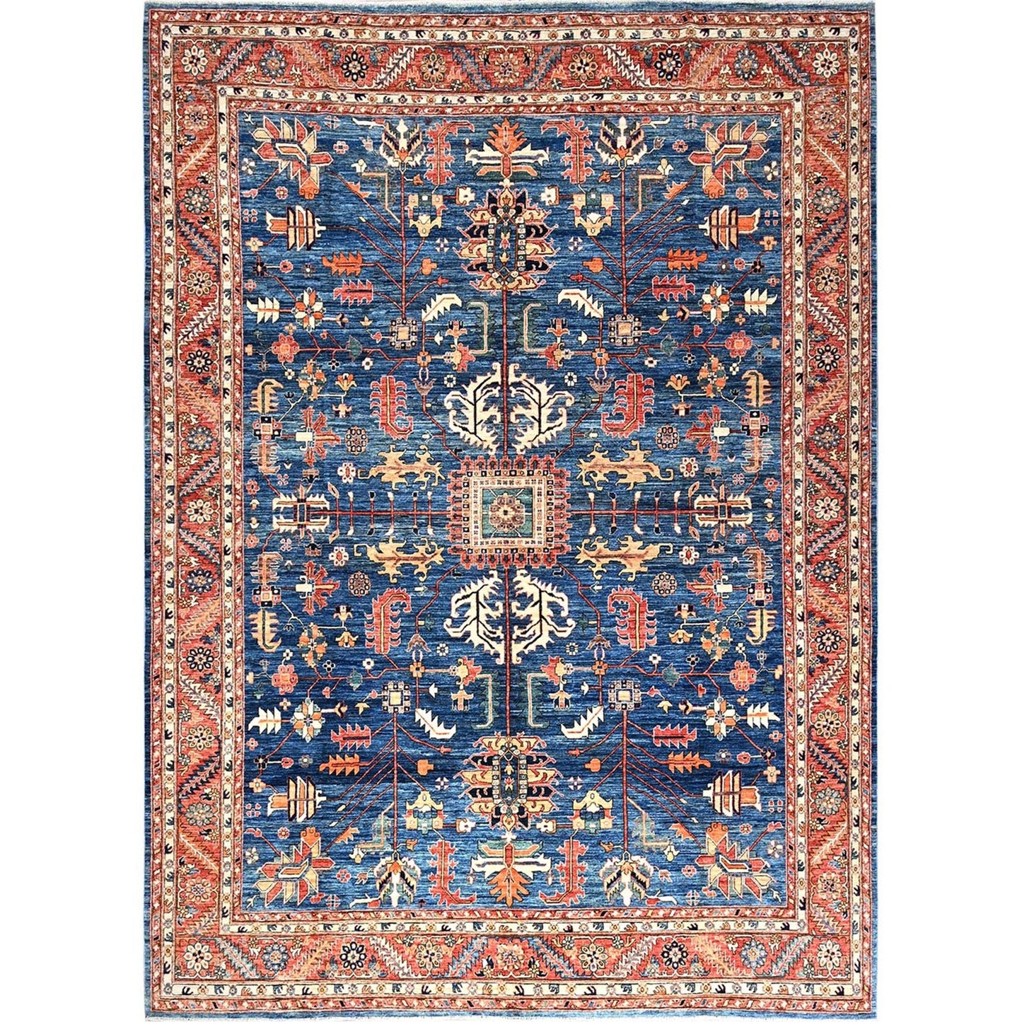 10'X13'10" Imperial Blue Heris All Over Design Soft Wool Hand Knotted Rug