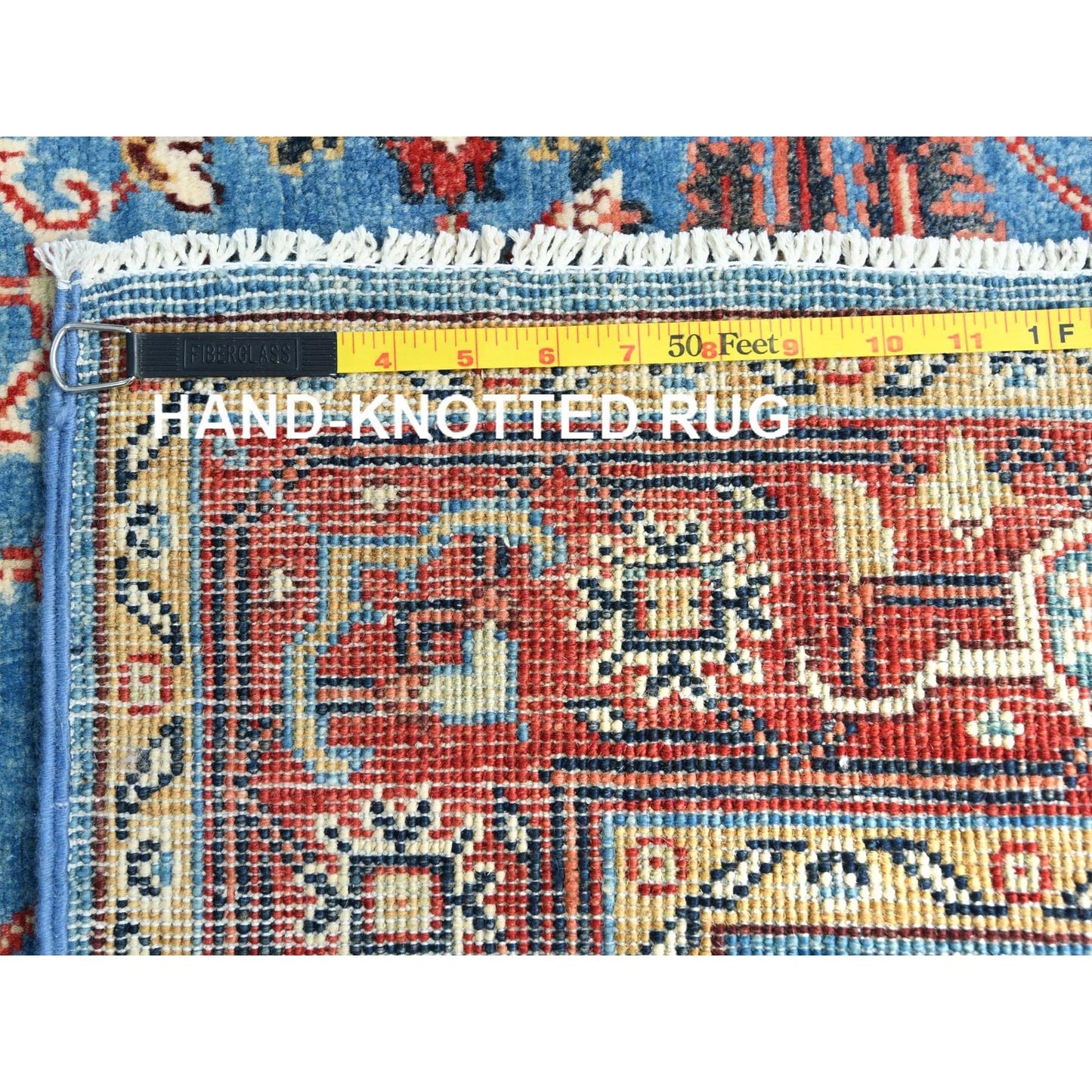 3'10"X5'10" Denim Blue Soft Wool Hand Knotted Seeripe Heris Design Rug