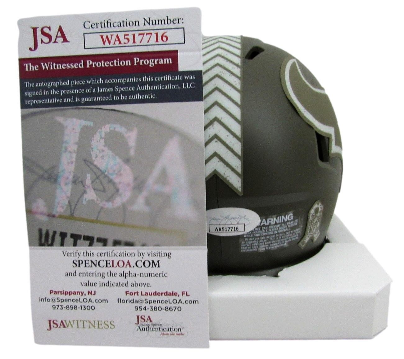 Andre Johnson Autographed Mini Salute To Service Helmet Houston Texans Jsa