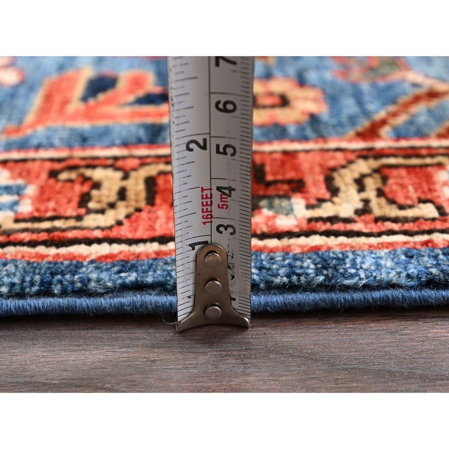 2'10"X9'10" Blue Heris All Over Design Hand Knotted Soft Wool Runner Rug