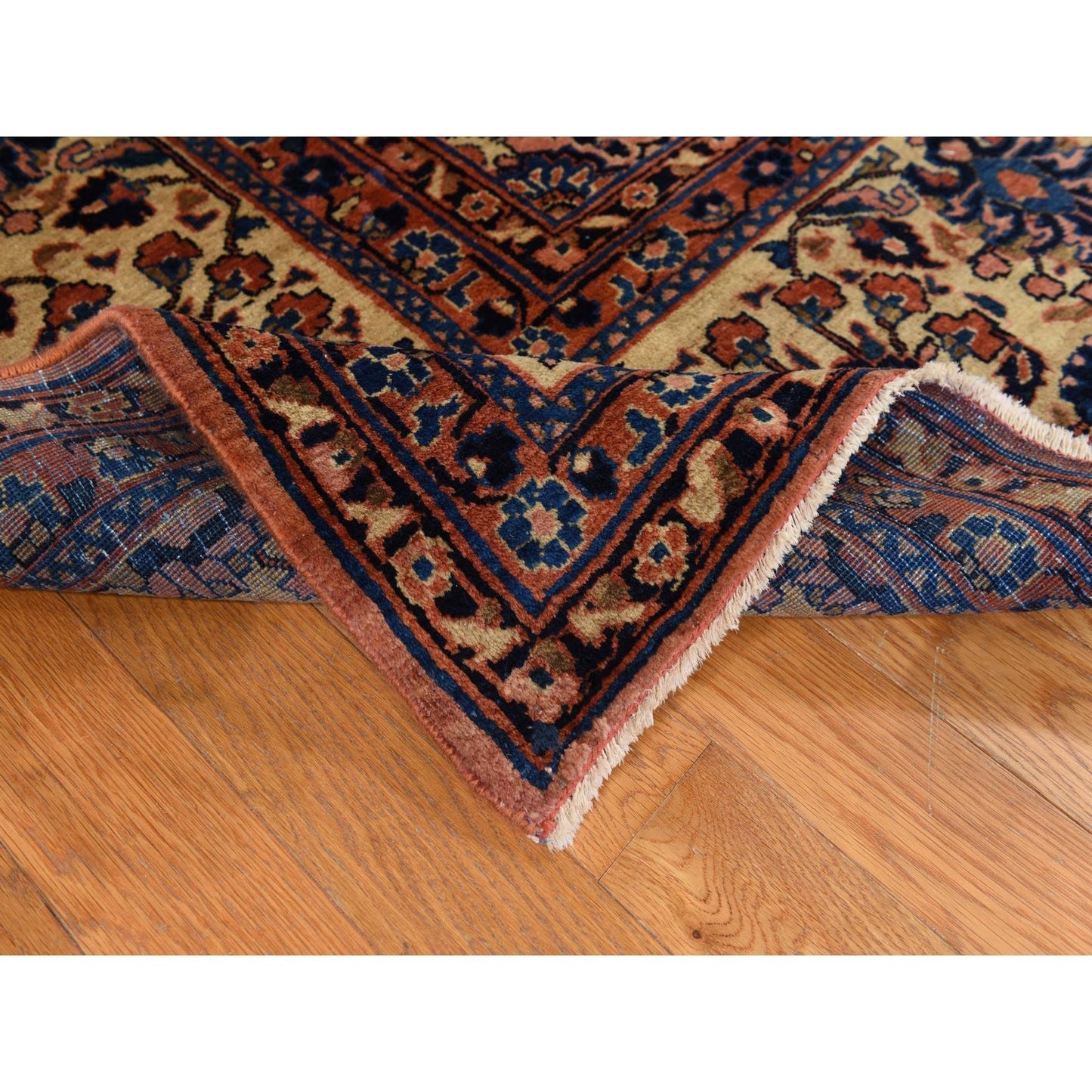 9'10"X13'7" Coral Salmon Antique Zoroastrian Pure Wool Hand Knotted Rug