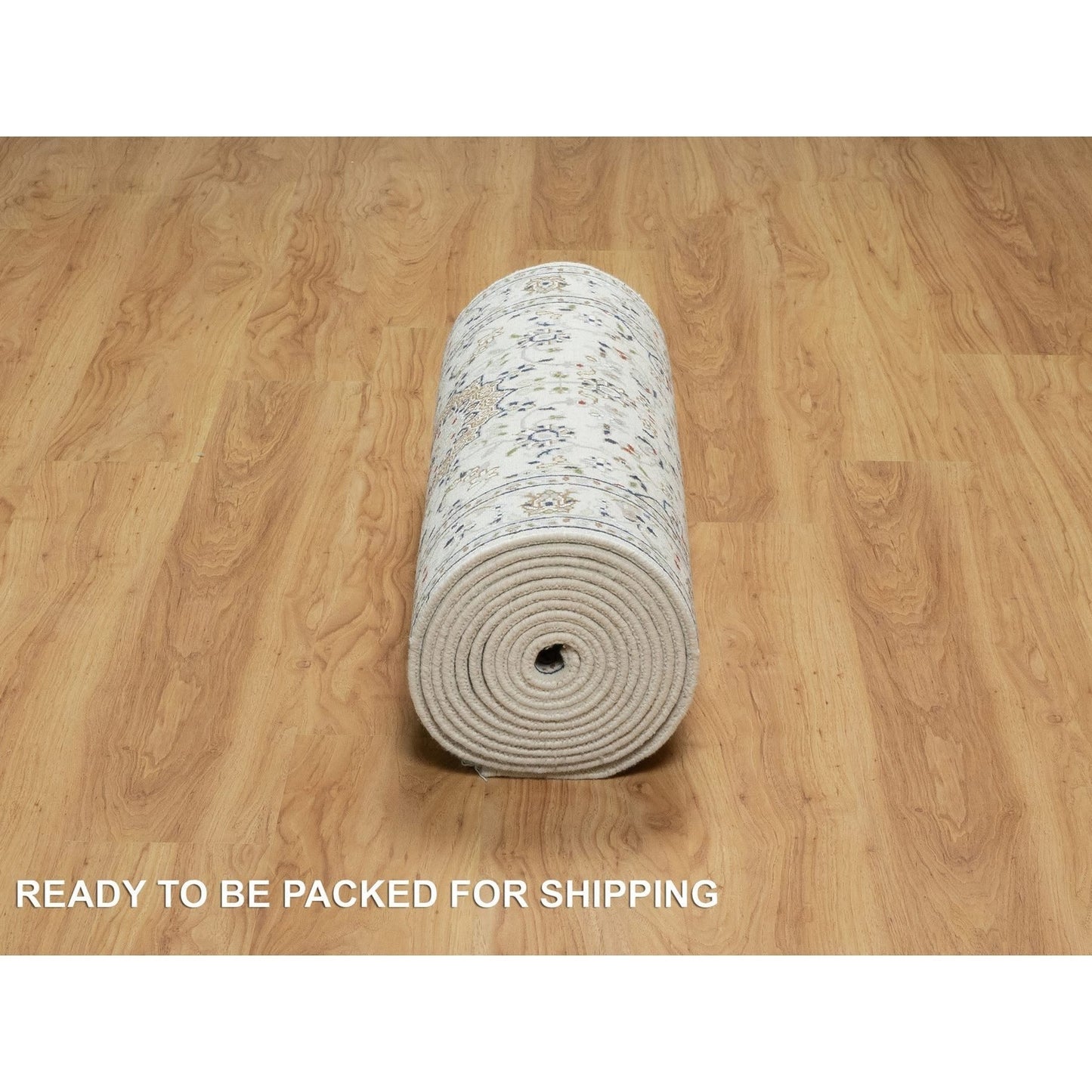 2'8"X17'8" Daisy White Nain 250 Kpsi Hand Knotted Wool & Silk Runner Rug