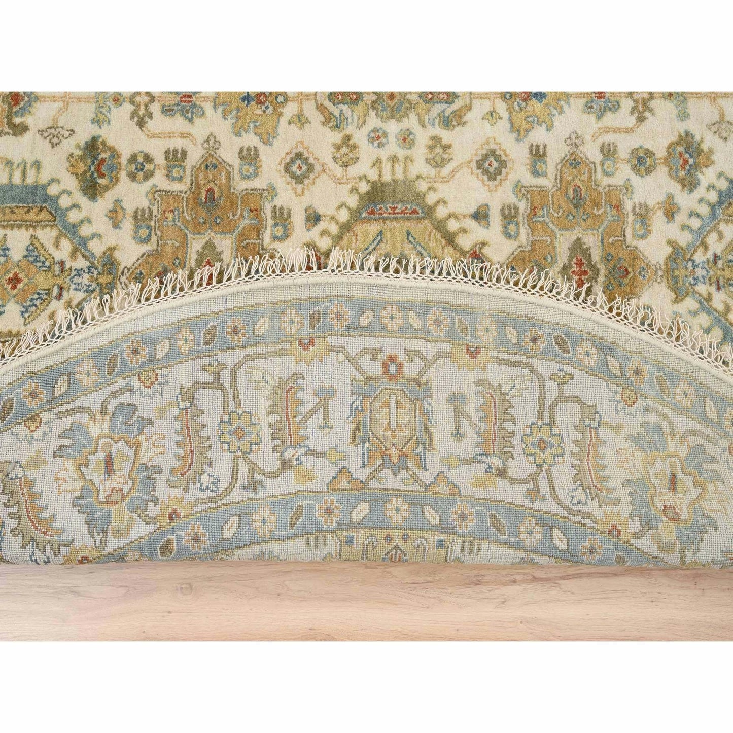 8'10"X8'10" Ivory Hand Knotted Karjihooz Design Wool Round Rug