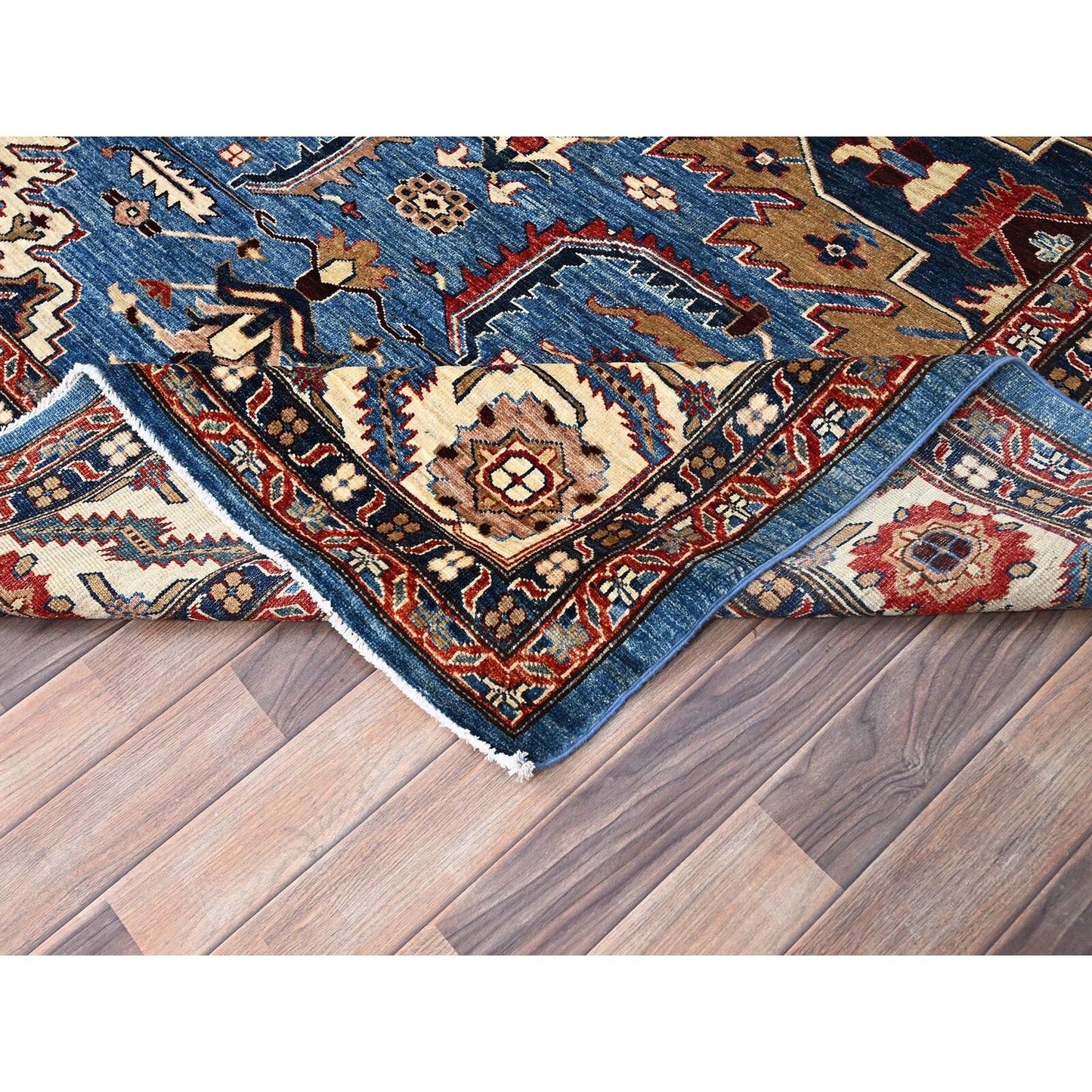 10'X13'4" Coronet Blue Vibrant Wool Super Kazak Hand Knotted Oriental Rug
