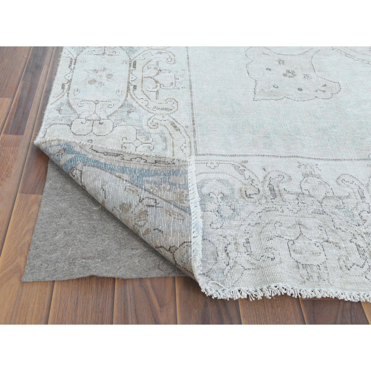8'8"X12' Hand Knotted Ivory Vintage Farsian Karman Worn Wool Rug
