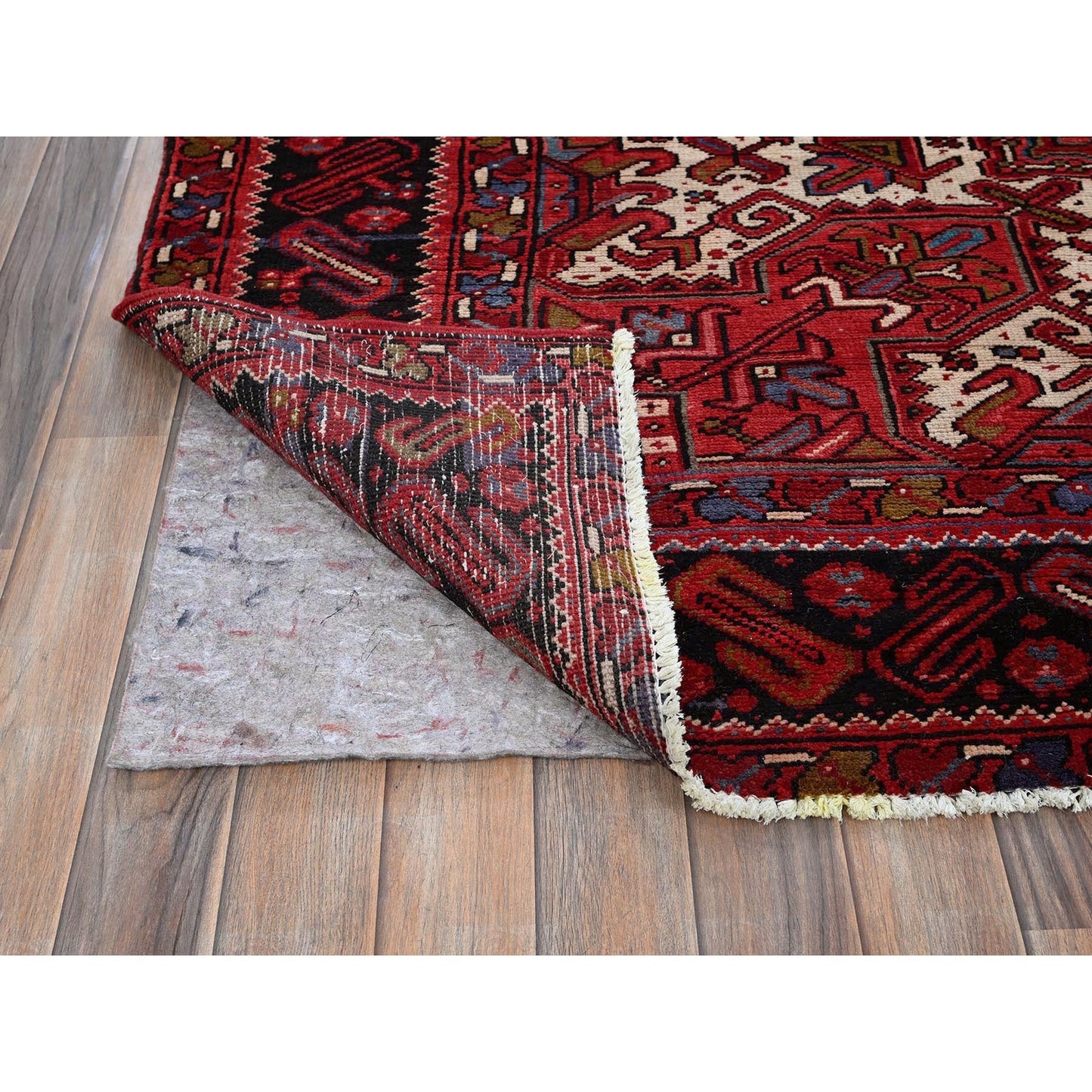 9'7"X12'2" Red Vintage Zoroastrian Heris 100% Wool Hand Knotted Clean Rug