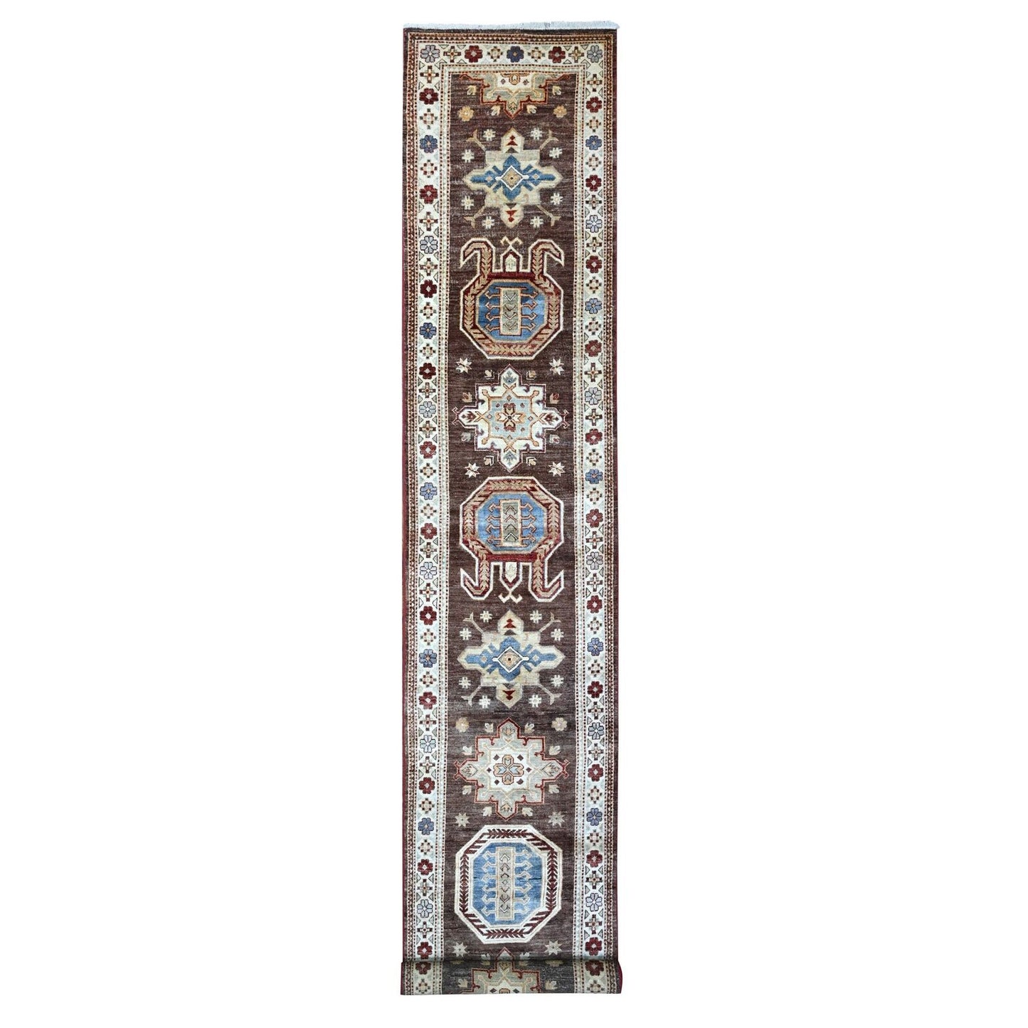 2'8"X17'4" Brown Hand Knotted Super Kazak Wool Xl Runner Oriental Rug