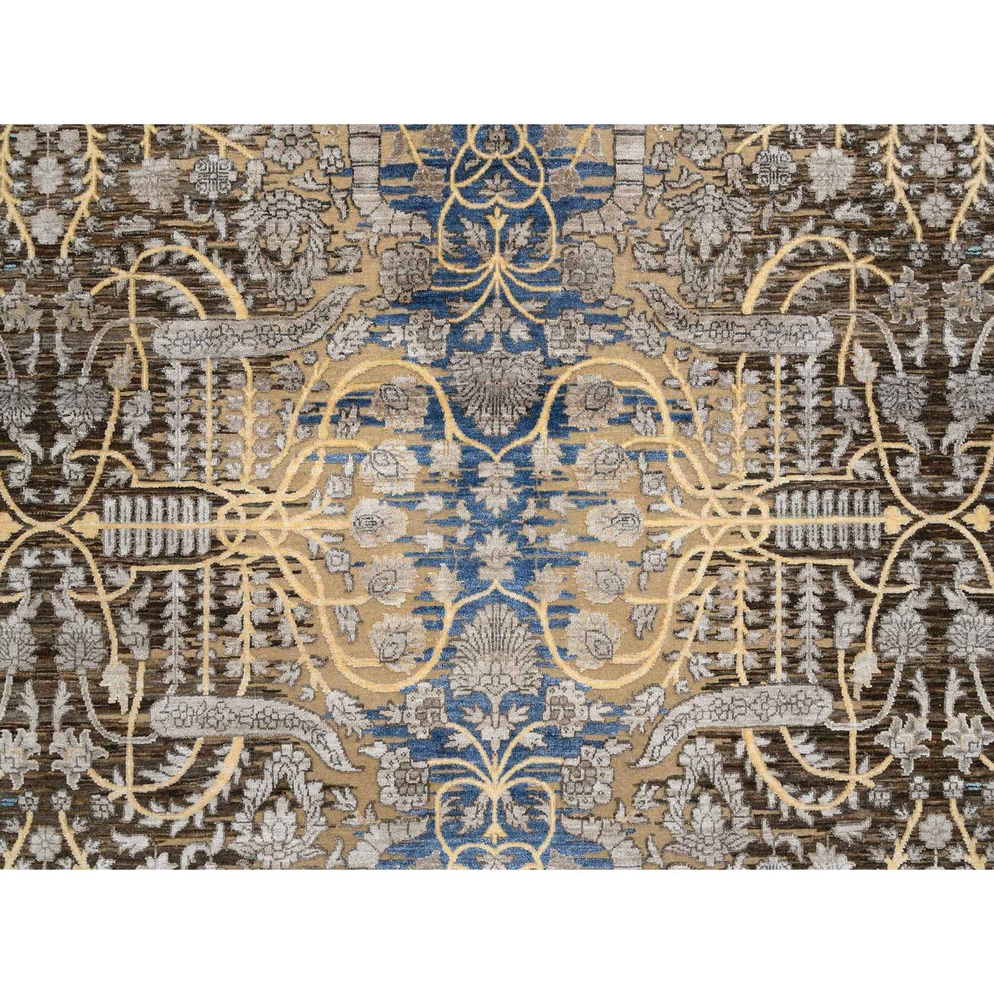 12'2"X12'2" Gold Brown Silk With Wool Hand Knotted Saroogh Square Rug