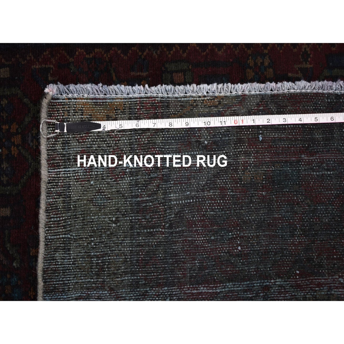 3'6"X9'1" Overdyed Wide Runner Worn Wool Hand Knotted Village Rug