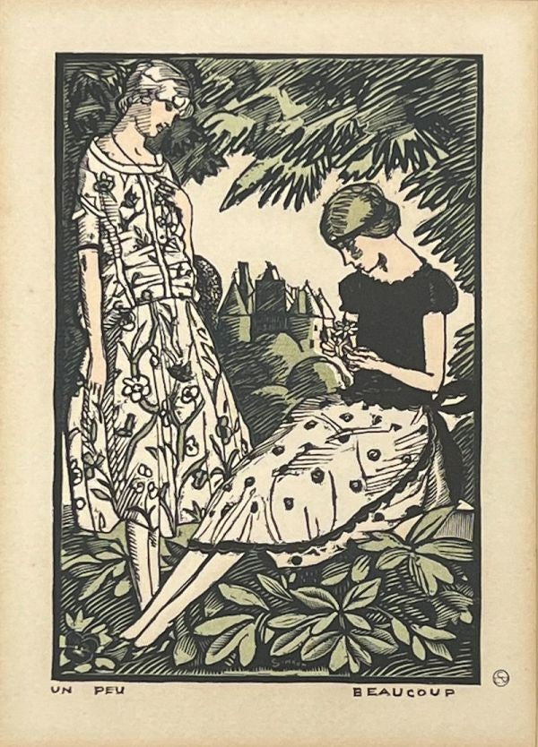 Fernand Simeon Woodblock Print "Un Peu, Beaucoup" C.1920S Gazette Du Bon Ton
