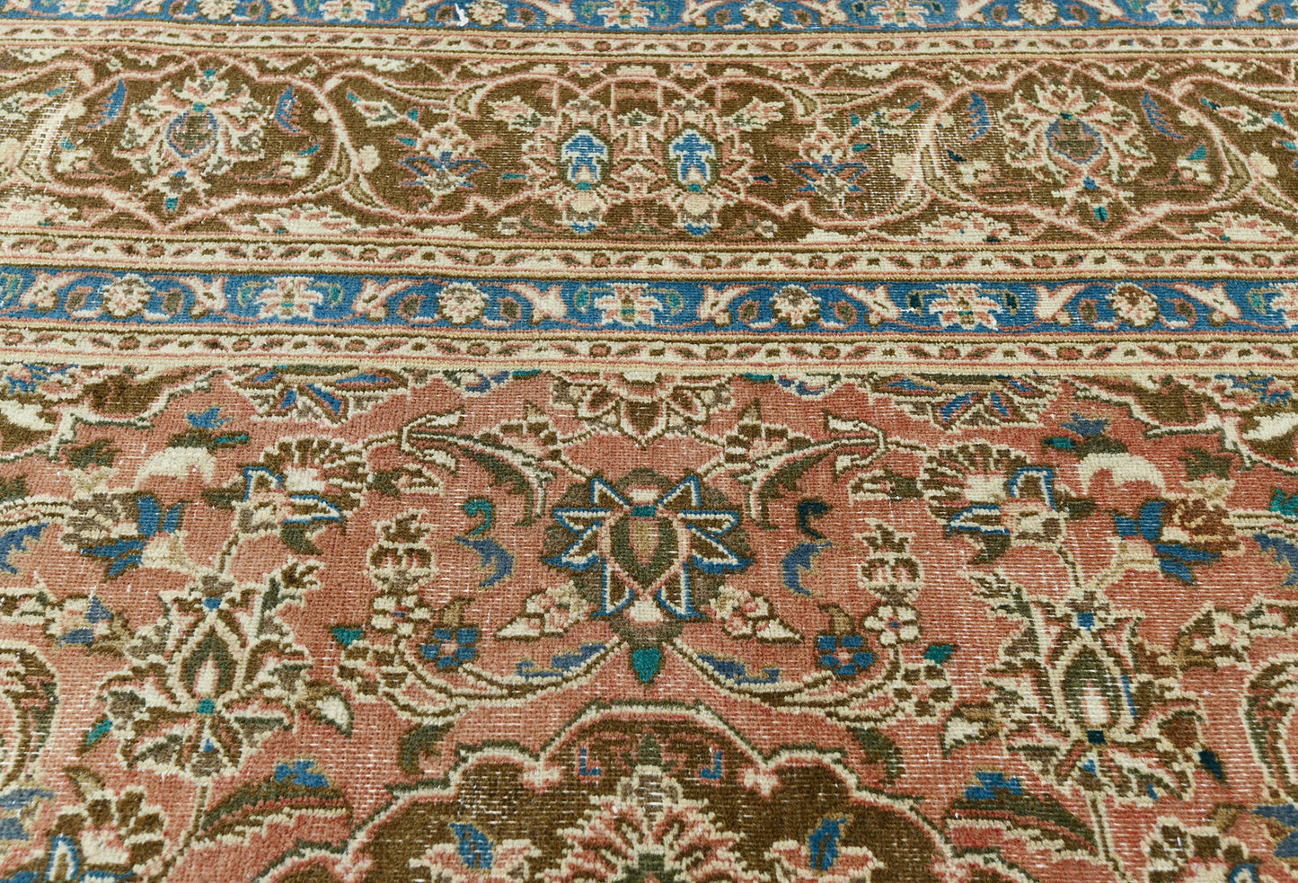 Distressed Vintage Wool Oriental Rug Muted Brown