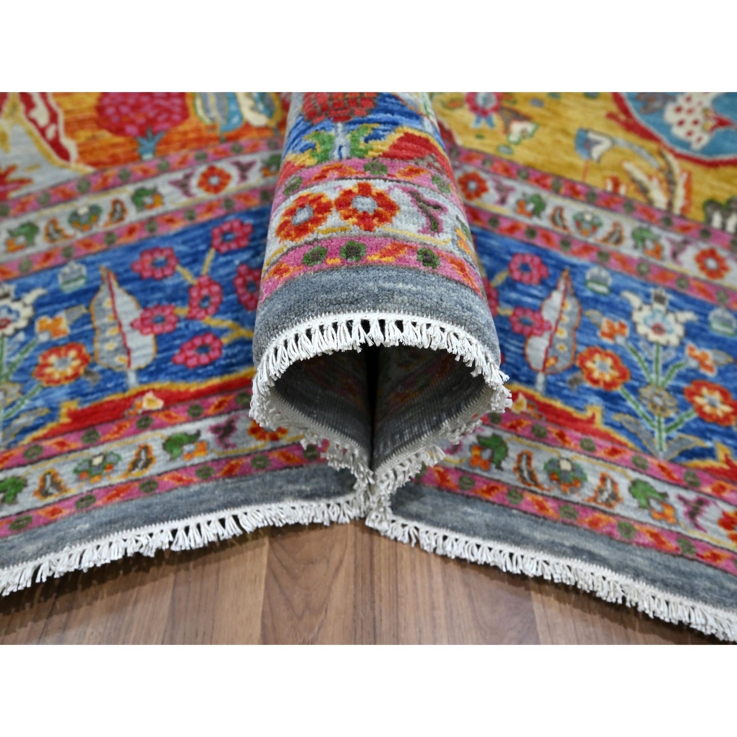 8'X10' Blue Pictorial Mountain, Tree Scenery Design Hand Knotted Wool Rug