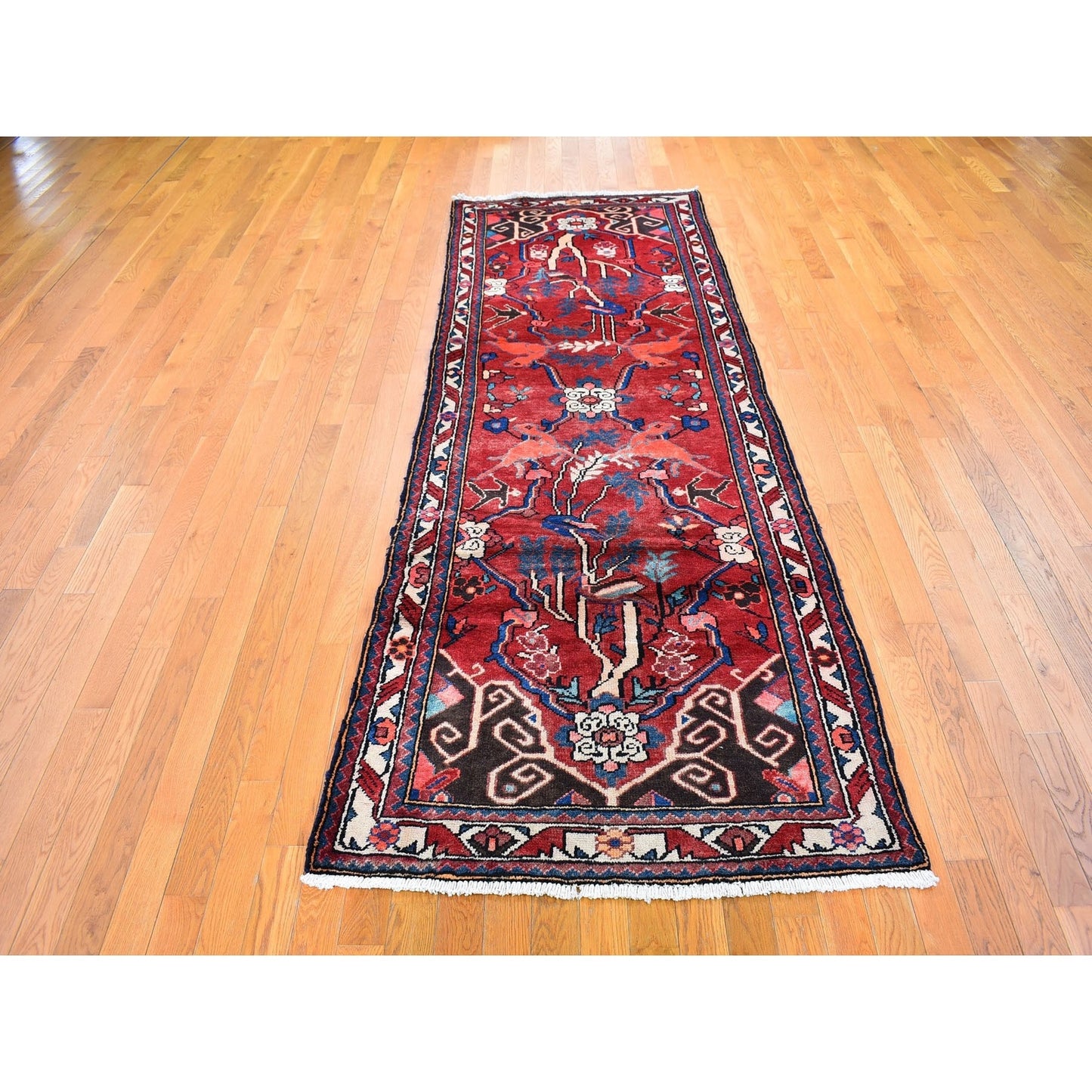 3'5"X9'7" New Farsian Baktiarjoon With Deer Figurines Handmade Runner Rug