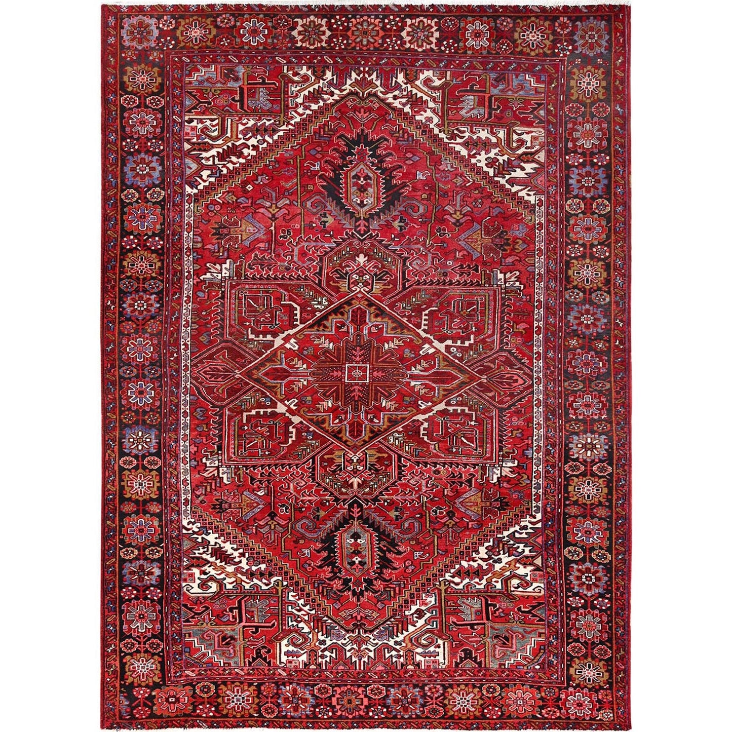 9'9"X12'6" Red Pure Wool Hand Knotted Vintage Zoroastrian Heris Rug