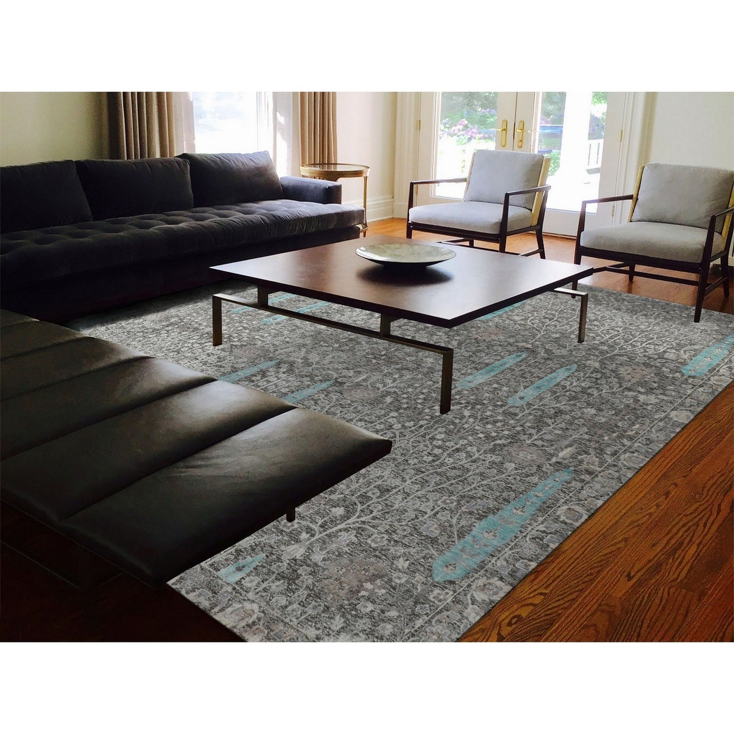 10'X10' Square Cypress Tree Design Silk Withtextured Wool Handknotted Rug