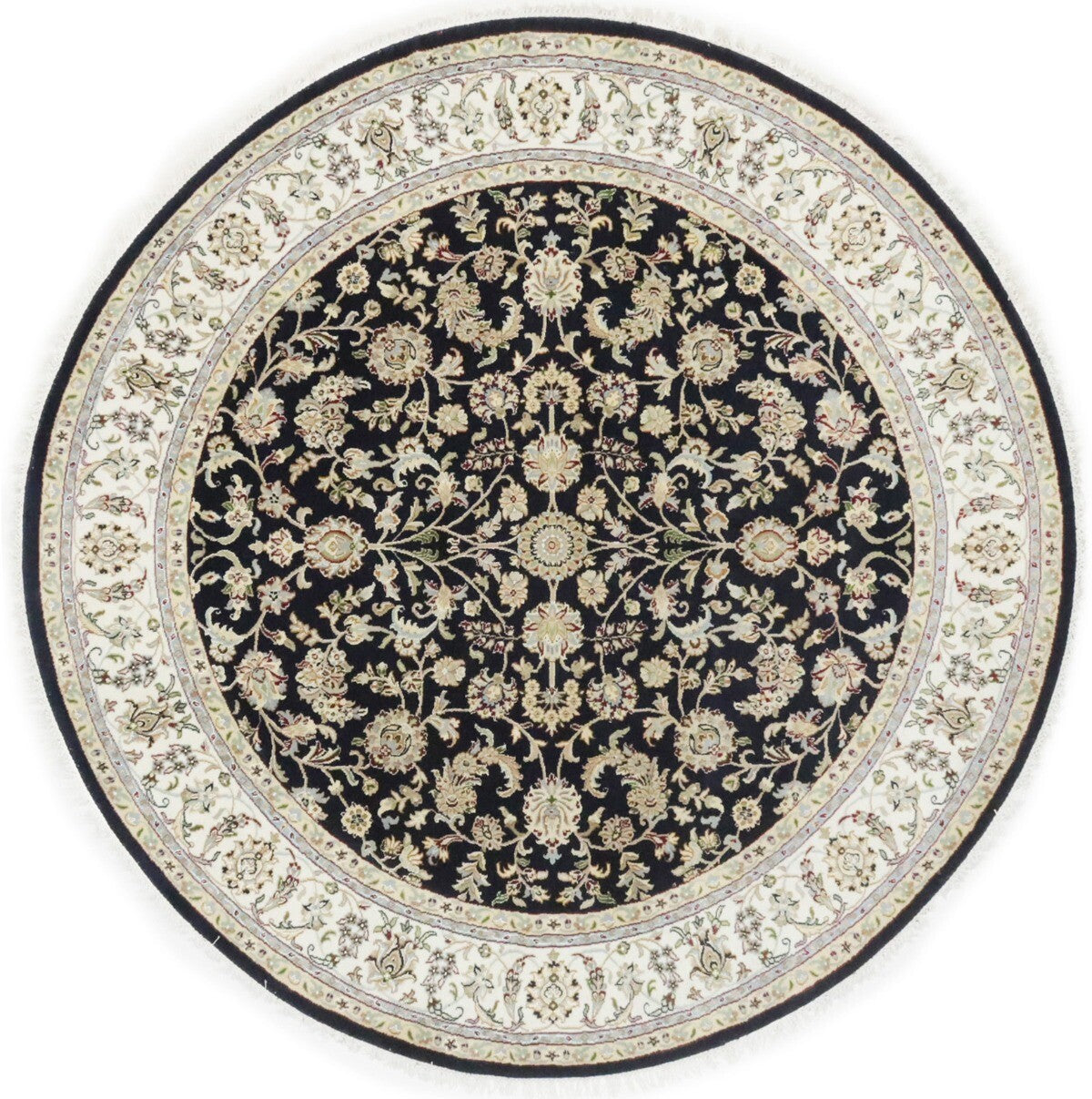 Handmade Indo-Nain Dark Navy Floral Design Round