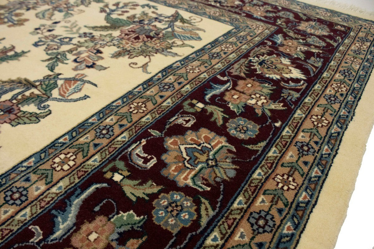 Classic Beige Floral Design Hand-Knotted Oriental