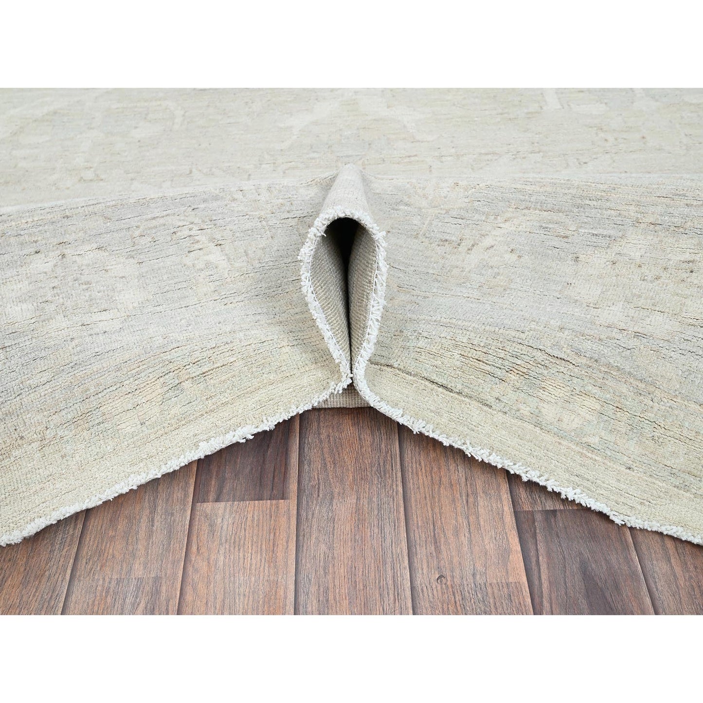 9'X11'10" Oyster White Washed Out Peshawar Hand Knotted 100% Wool Rug