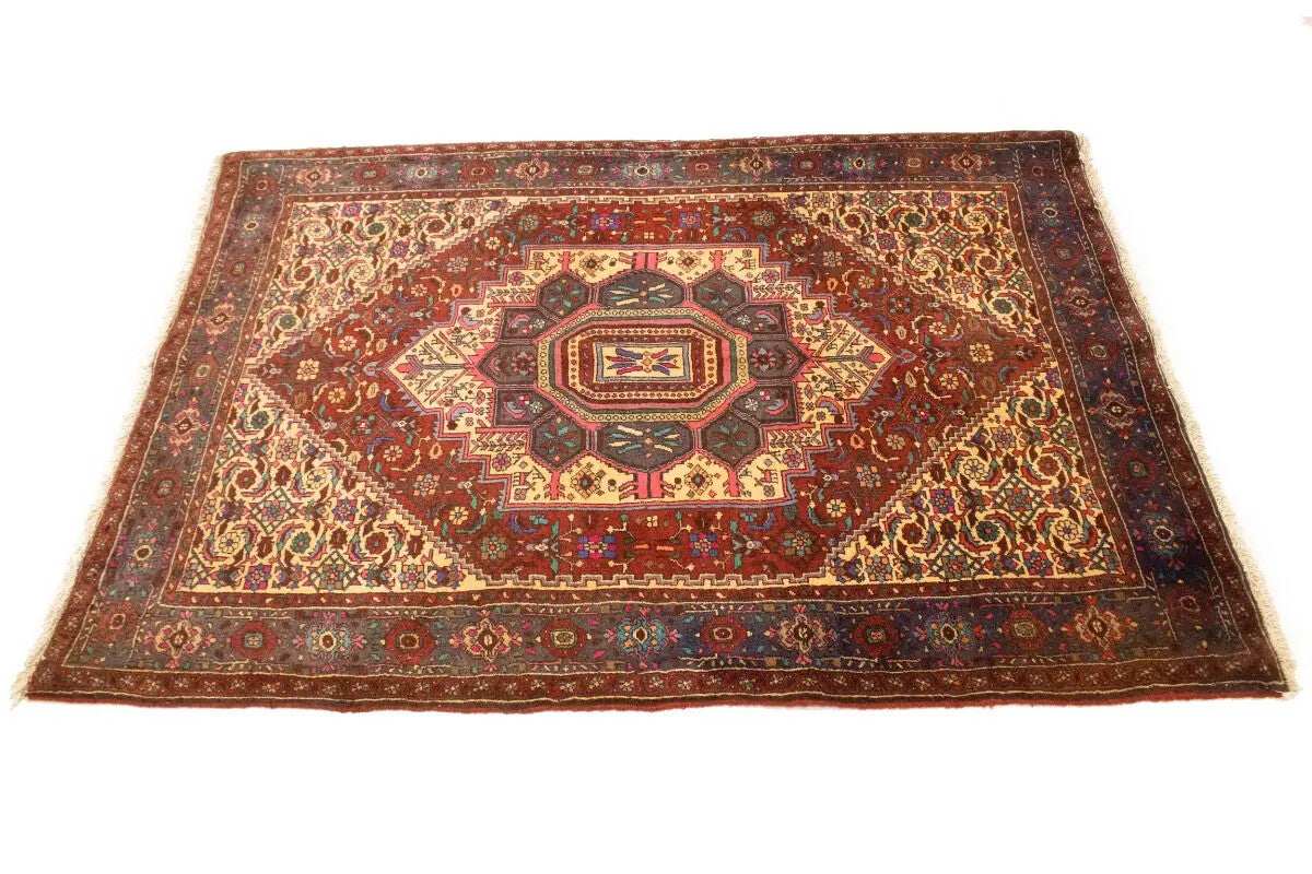 Vintage Handmade Oriental Rug Geometric Floral