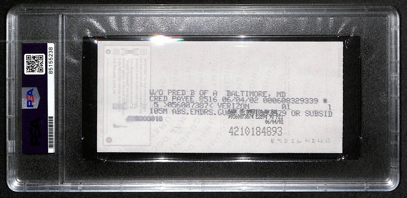 Johnny Unitas Signed 6/1/02 Check Psa/Dna Mint 9