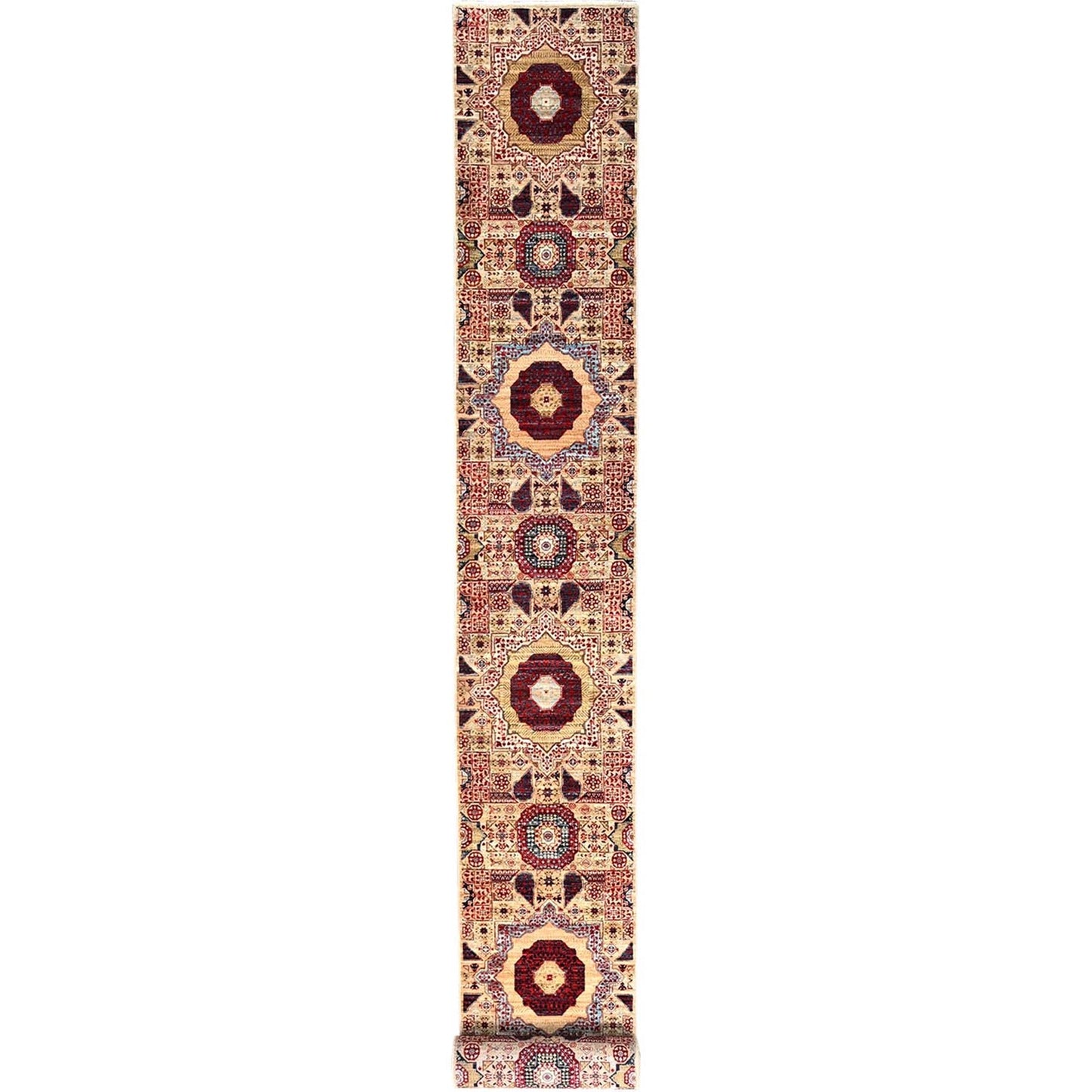 2'3"X24'8"White Soft Wool Mamluk Design Hand Knotted Xl Runner Rug