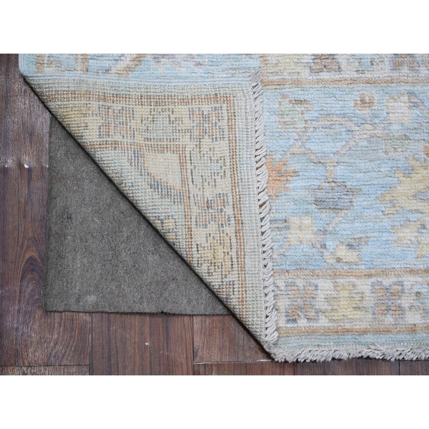7'9"X9'9" Beau Blue Faded Out Angora Oushak Wool Weft Oriental Rug