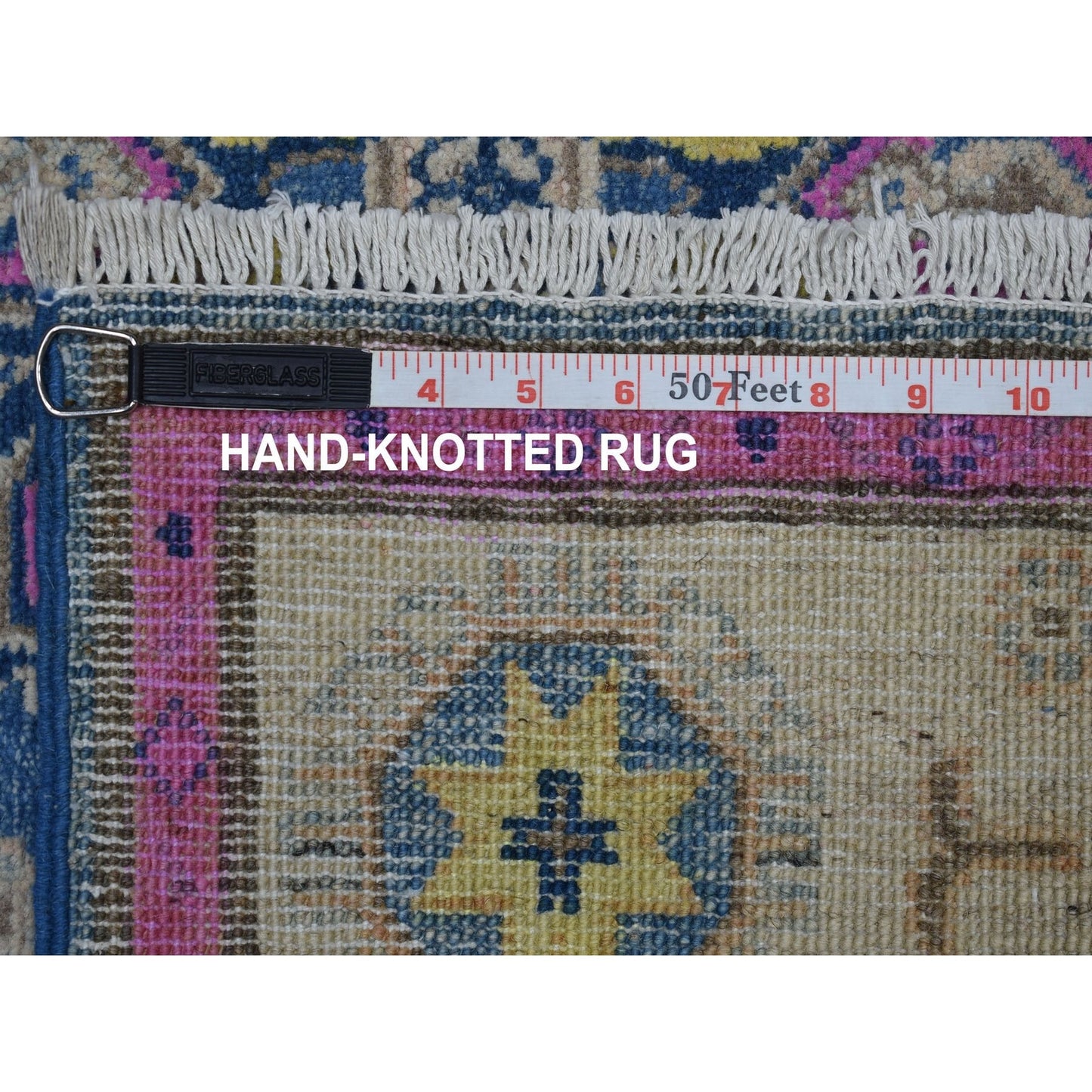 4'X6'4" Colorful Blue Fusion Kazak Pure Wool Hand Knotted Oriental Rug