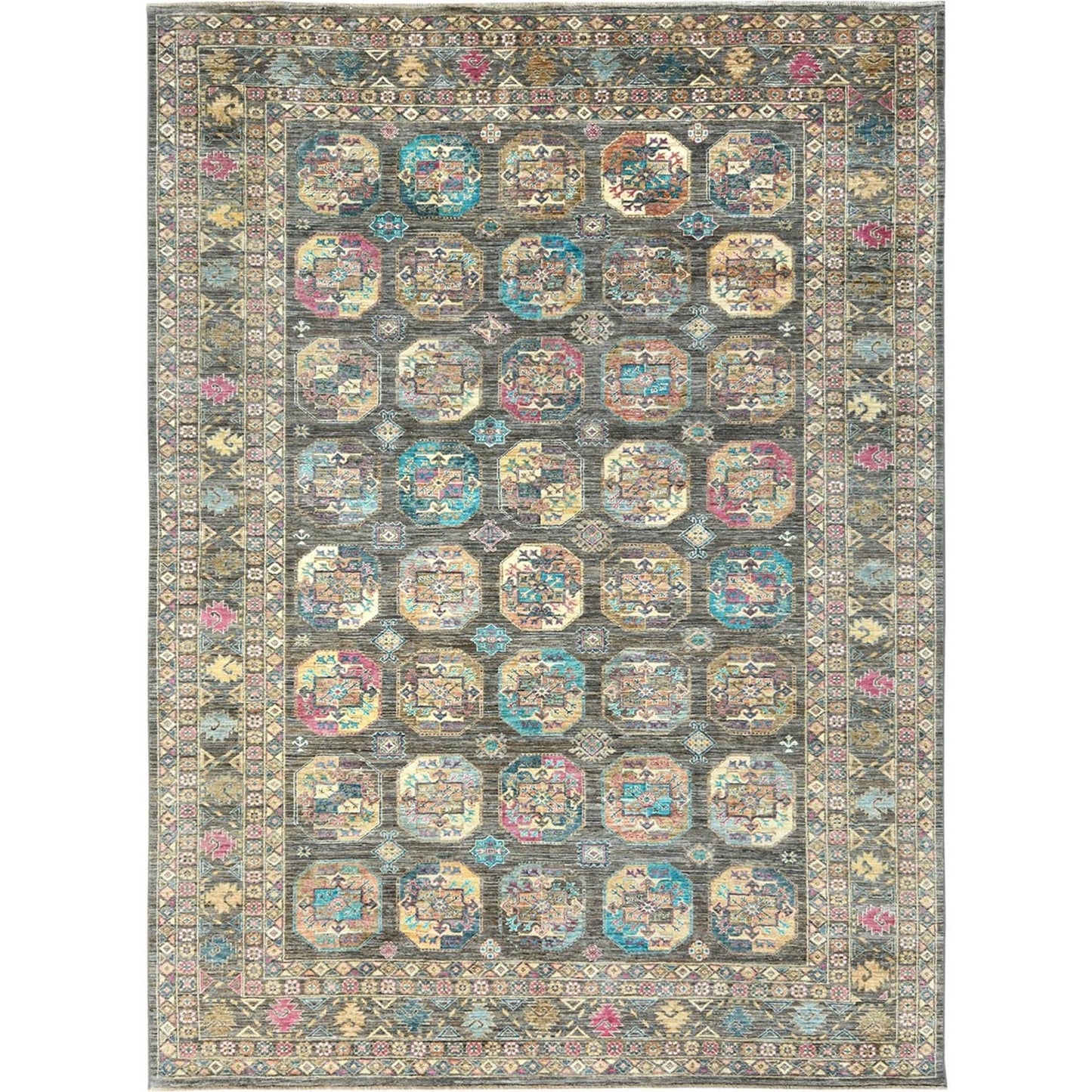 8'9"X11'7" Sage Green Hand Knotted Afghan Super Kazak Pure Wool Rug