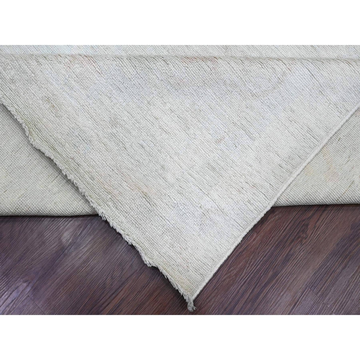 10'X13'8" Gray Afghan Angora Oushak Leaf Design Hand Knotted All Wool Rug