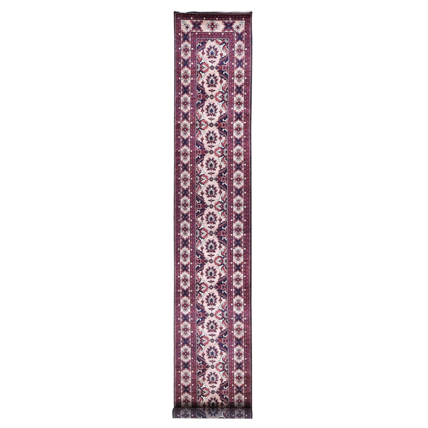 3'X19' Pink Afghan Khamyab Shiny Wool Hand Knotted Xl Runner Rug