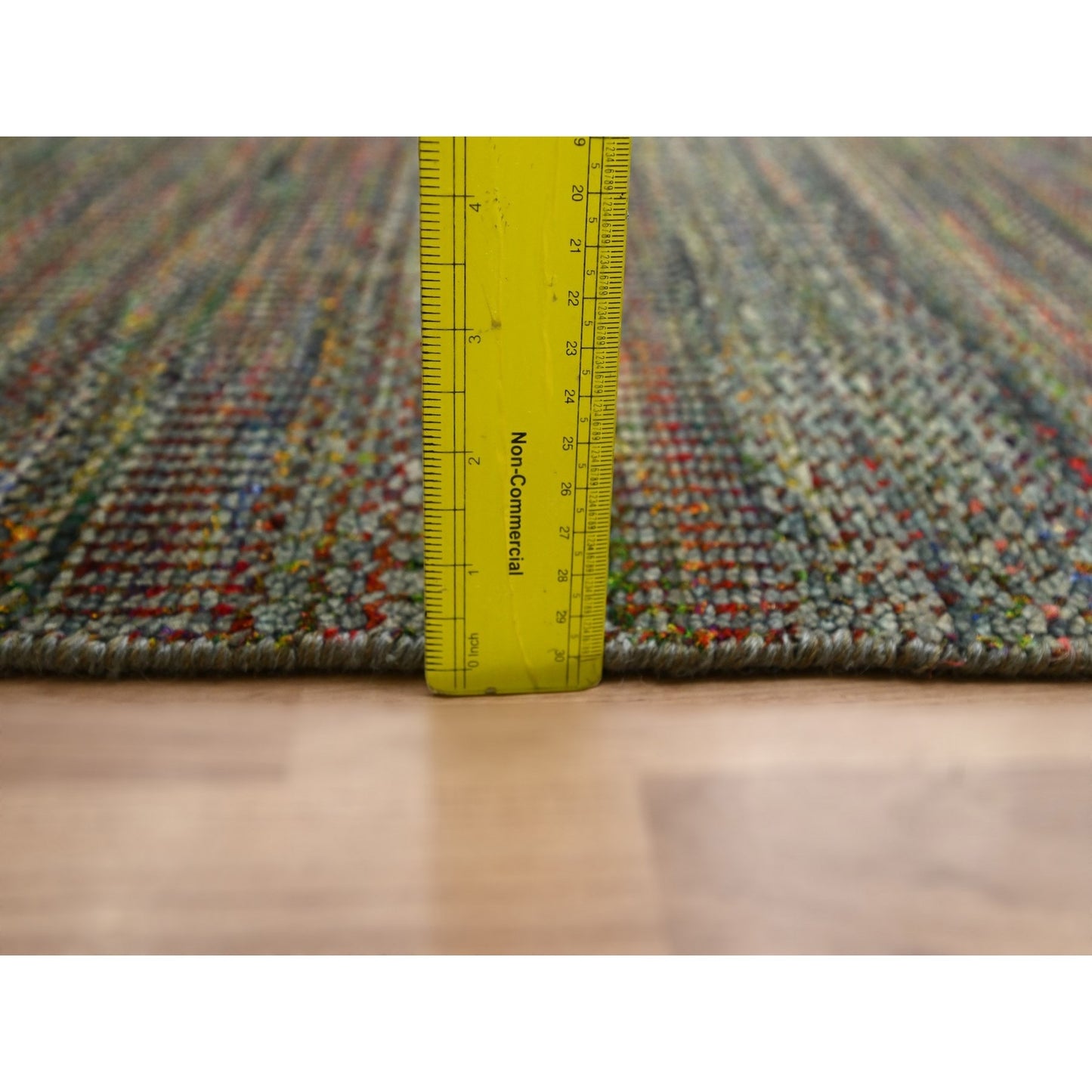 9'1"X12'2" Olive Green Wool And Silk Modern Grass Design Hand Knotted Rug