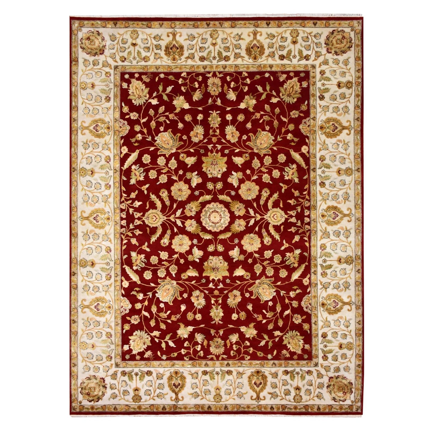 9'X12' Burgundy Red Rajasthan Design Wool And Silk Hand Knotted Rug