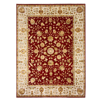 9'X12' Burgundy Red Rajasthan Design Wool And Silk Hand Knotted Rug