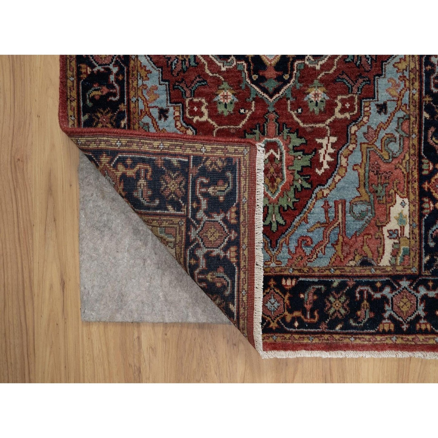 2'6"X6'2" Red Antiqued Heris Hand Knotted New Zealand Wool Runner Rug