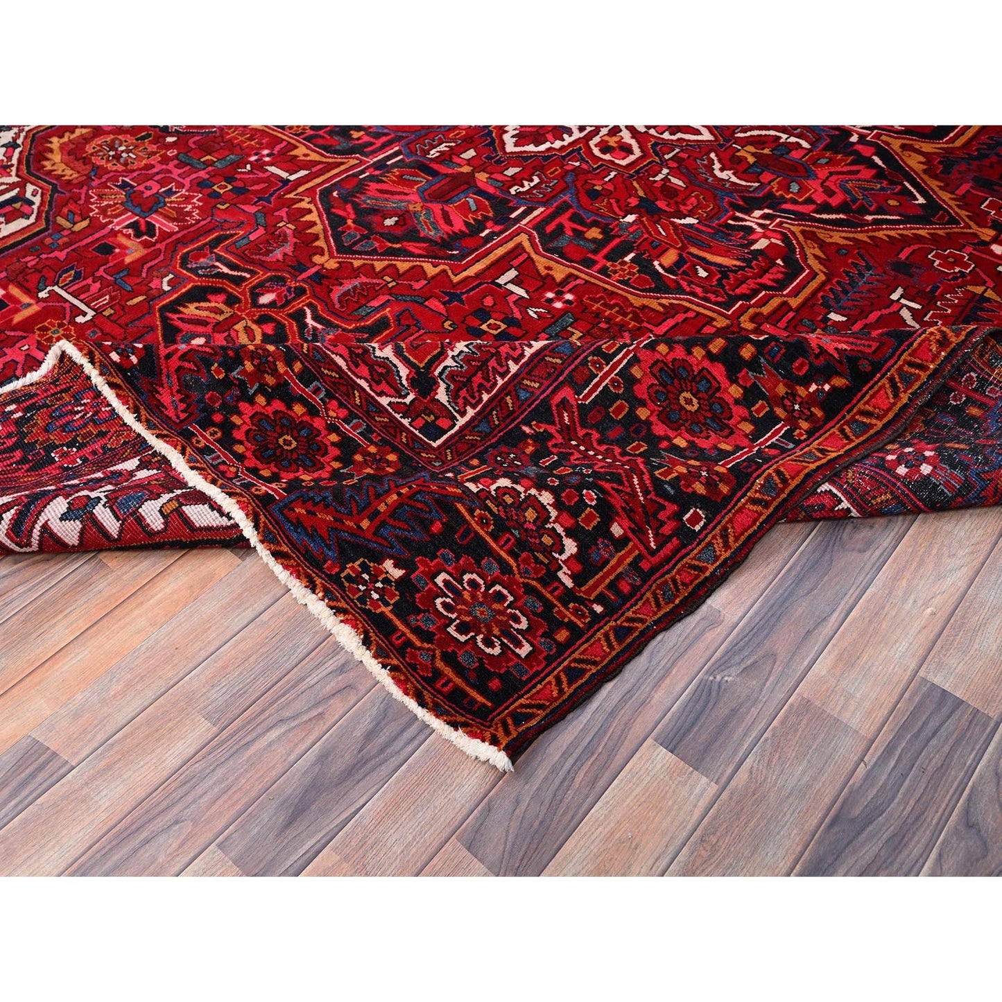 9'7"X12'6" Dutch Tulip Red Semi Antique Hand Knotted Heris Shiny Wool Rug