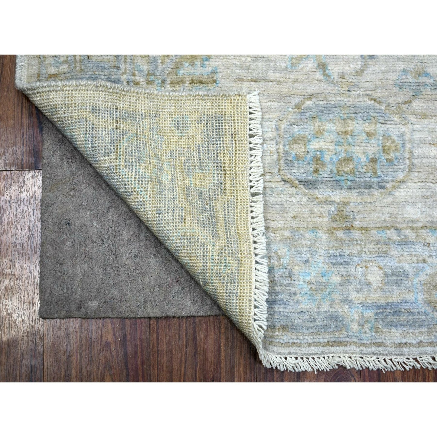 3'3"X4'10" Taupe Hand Knotted Afghan Angora Oushak Hand Knotted Wool Rug