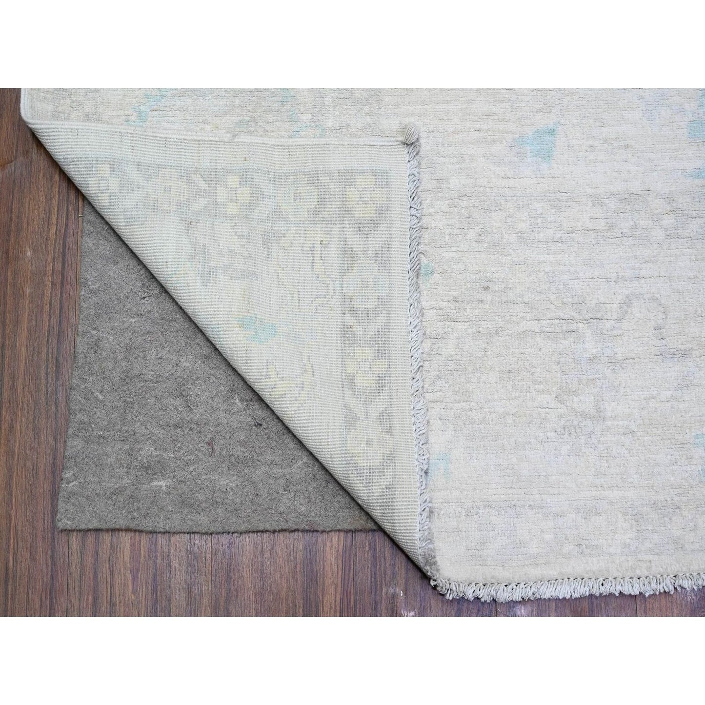 8'X9'7" Ivory Natural Wool Hand Knotted White Wash Peshawar Rug