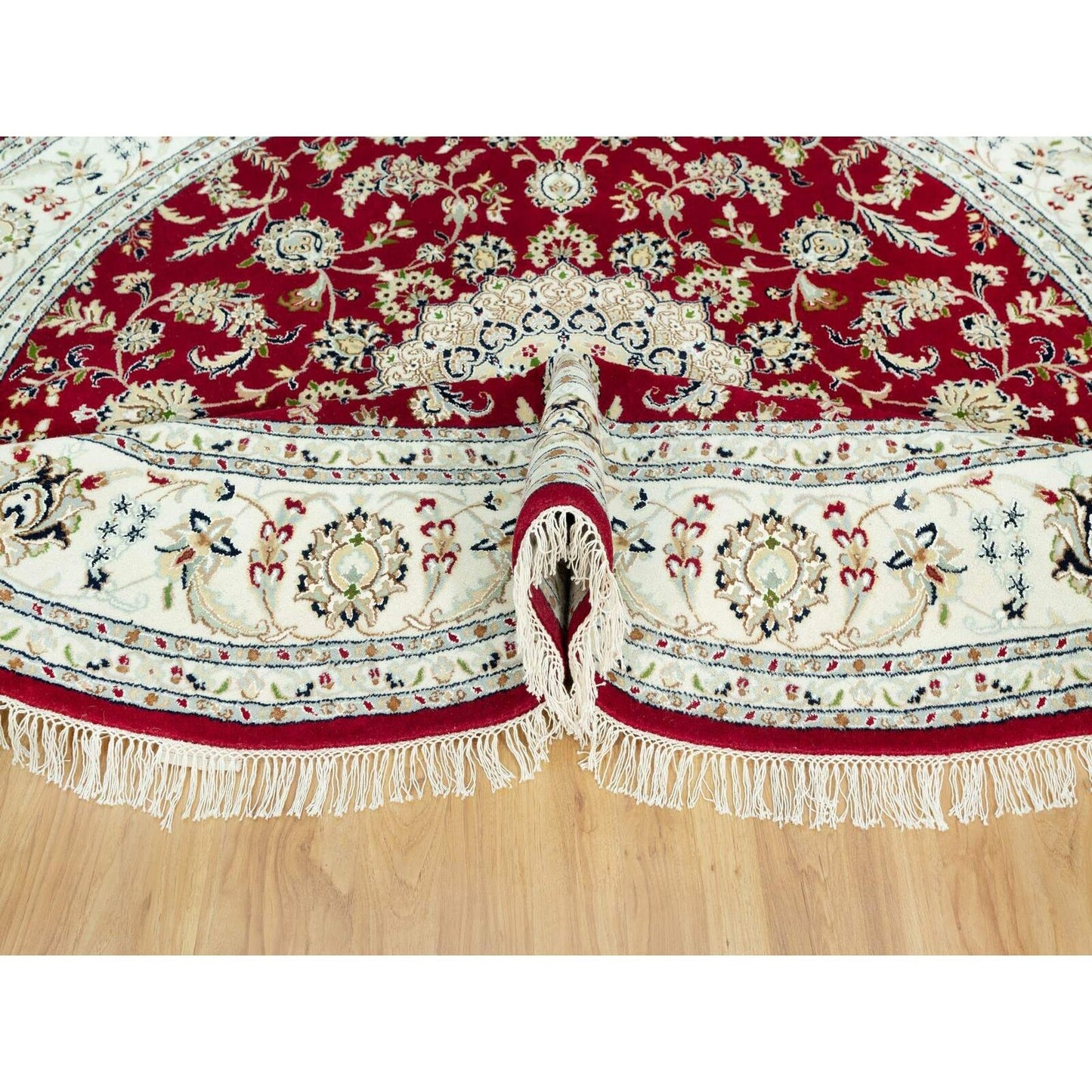 8'X8' Barn Red 250 Kpsi Hand Knotted Nain Soft Wool Oriental Round Rug